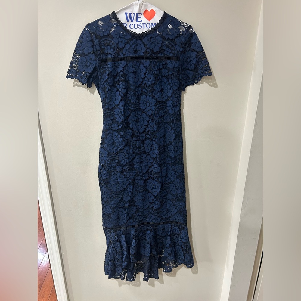 Shoshanna Midnight Blue Lace Midi Dress